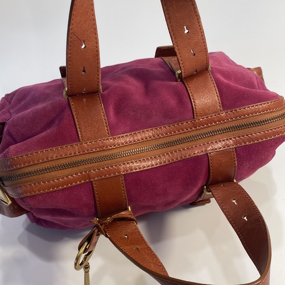 FOSSIL Maddox Brown Leather with Purple Suede Satchel - Picture 6 of 11